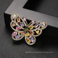 Rainbow Color Gold Plated CZ Butterfly Brass Brooch